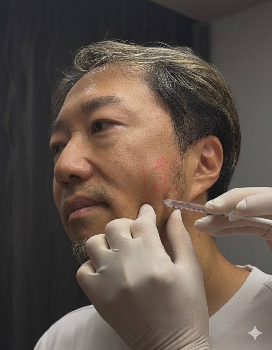 院長へのボツリヌス注入風景