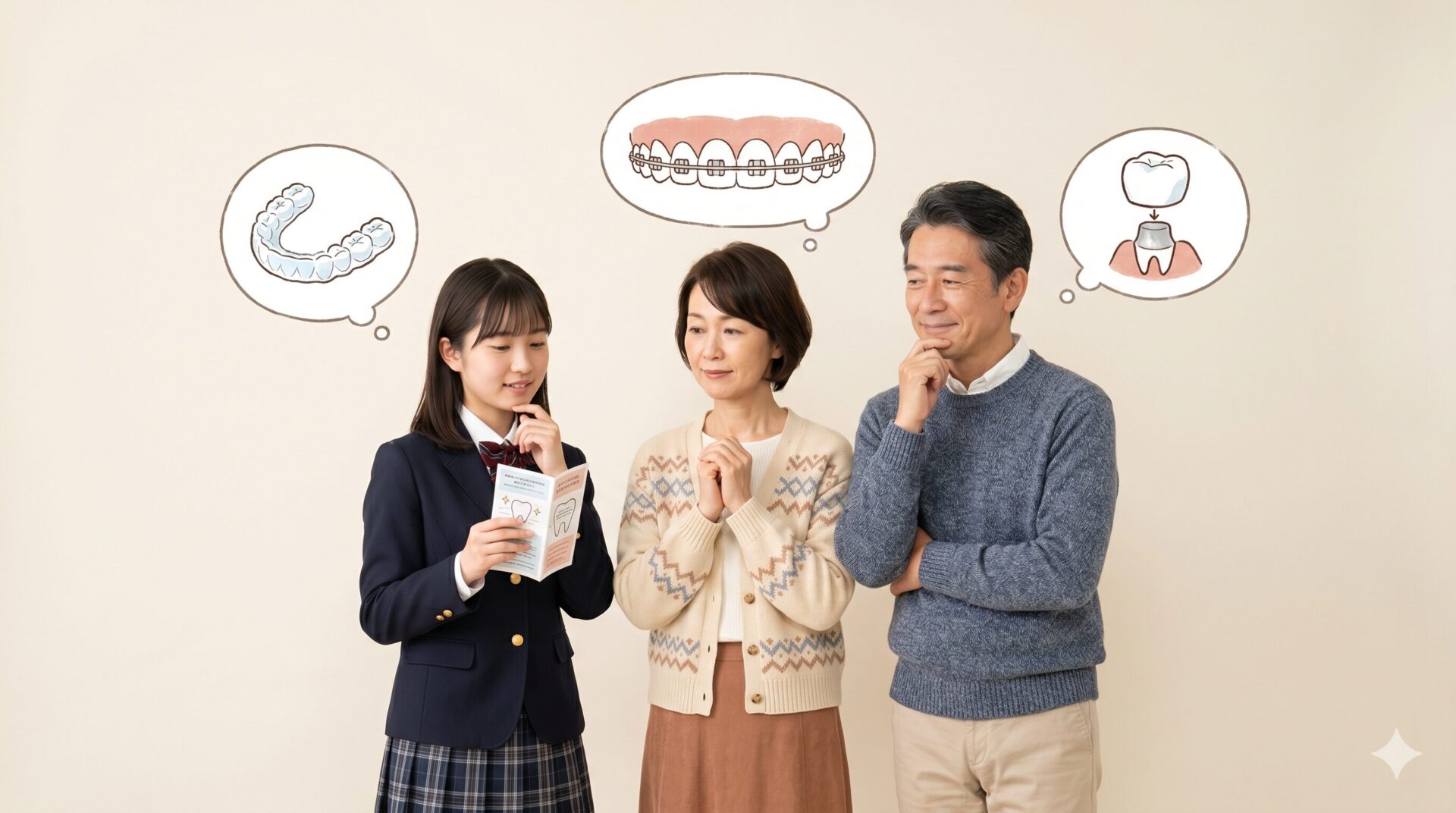 矯正治療の痛みに不安を感じる幅広い世代（高校生・30代・50代）