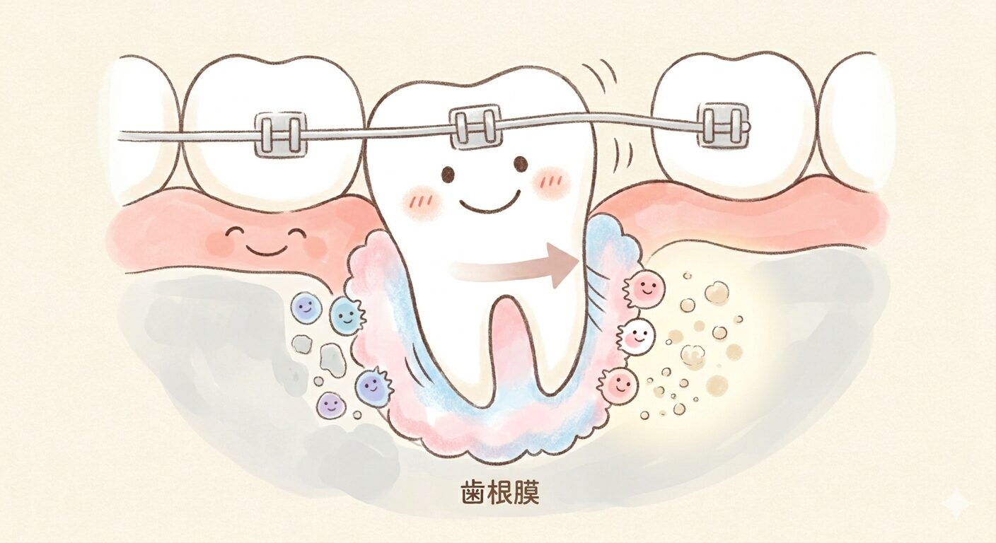 歯が動くメカニズムと歯根膜のやさしい解説イラスト